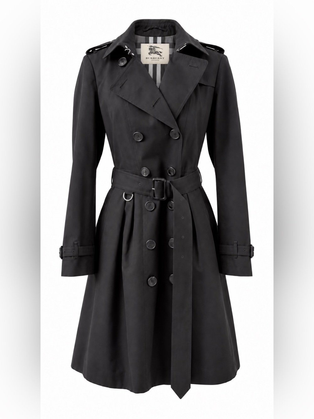 BURBERRY | Double Breasted Trench Coat Black Cotton Belted Check Lining US 8
